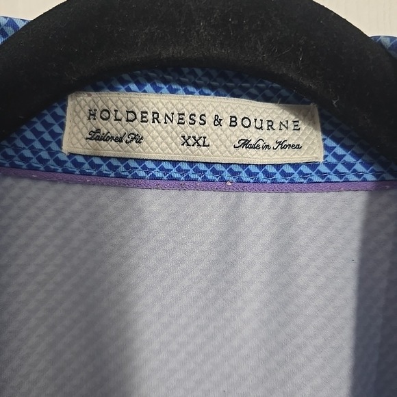 Holderness & Bourne Men's XXL Blue Geometric Tailored Fit Polo Embroidered Logo - Picture 3 of 6